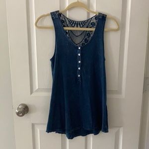 Anthropologie Eri&Ali Blue Distressed Tunic Tank